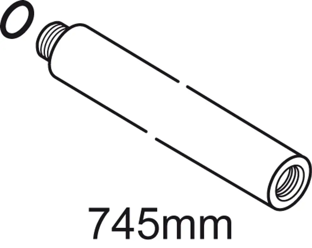 Chromfarbene Brausestange von Ideal Standard mit einem durchgängigen, zylindrischen Design und einem O-Ring auf einer grafischen Darstellung.